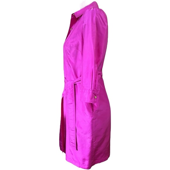 Talbots Fuchsia Pink 100% Silk Shirt Dress 16 – Belted Button Front - Picture 7 of 9